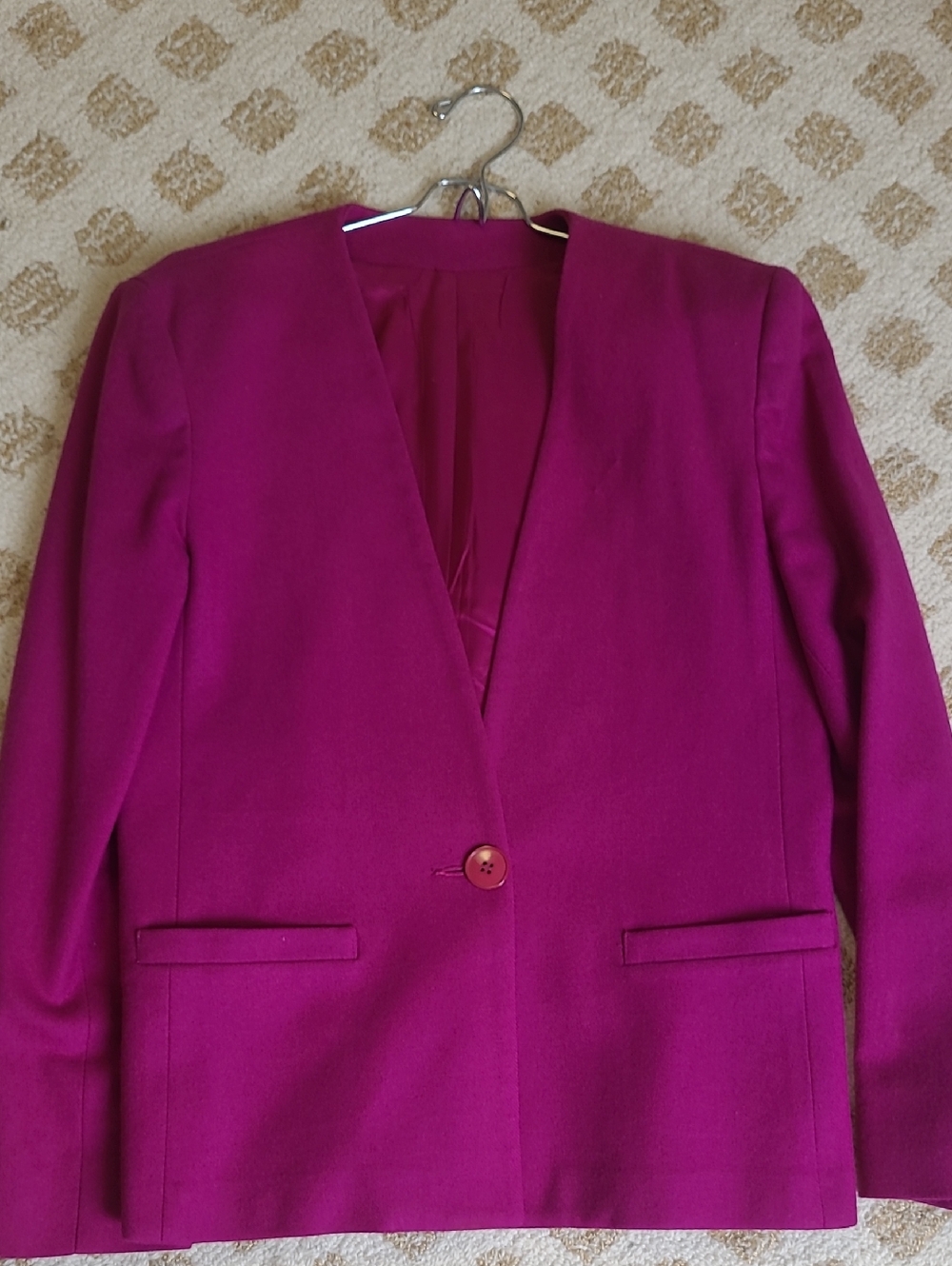 Vintage 100% Wool Women's Fuchsia Single-Button Blazer - Picture 2 of 8